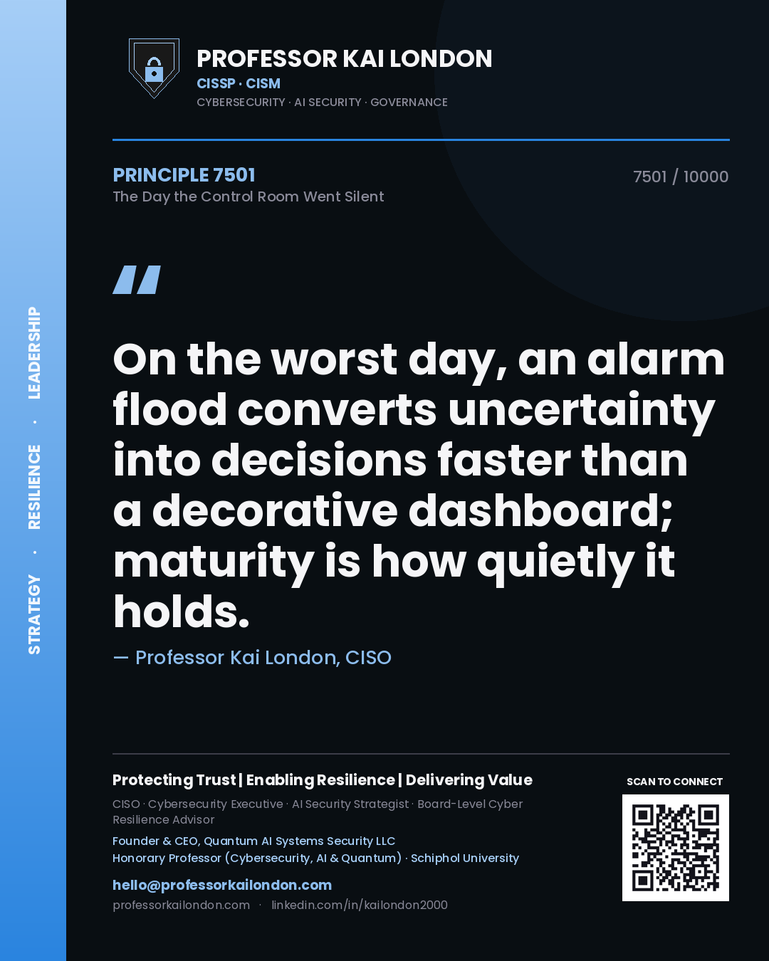 Professor Kai London principle 7501: On the worst day, an alarm flood converts uncertainty into decisions faster than a decorative dashboard; maturity is how quietly it holds.