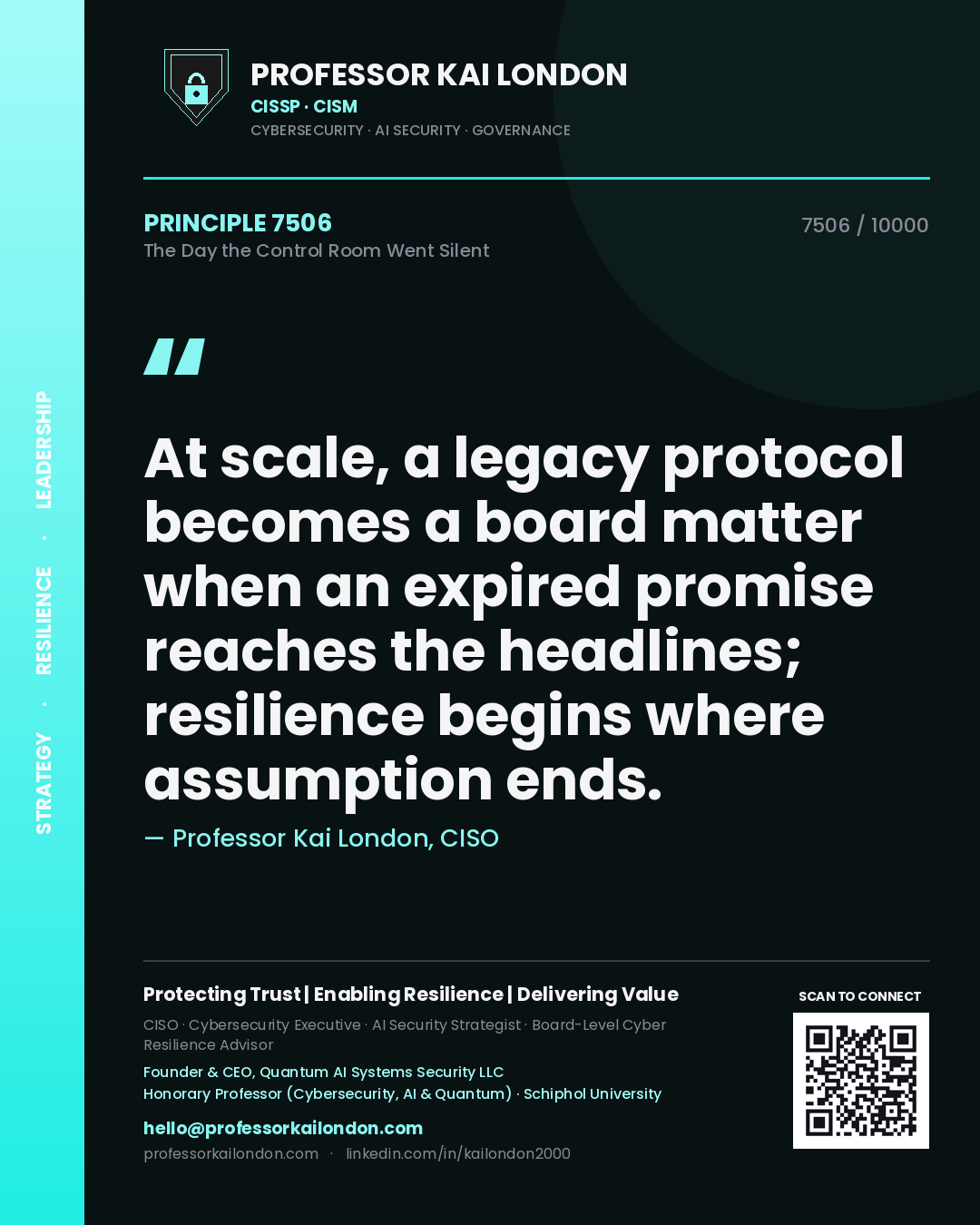 Professor Kai London principle 7506: At scale, a legacy protocol becomes a board matter when an expired promise reaches the headlines; resilience begins where assumption ends.