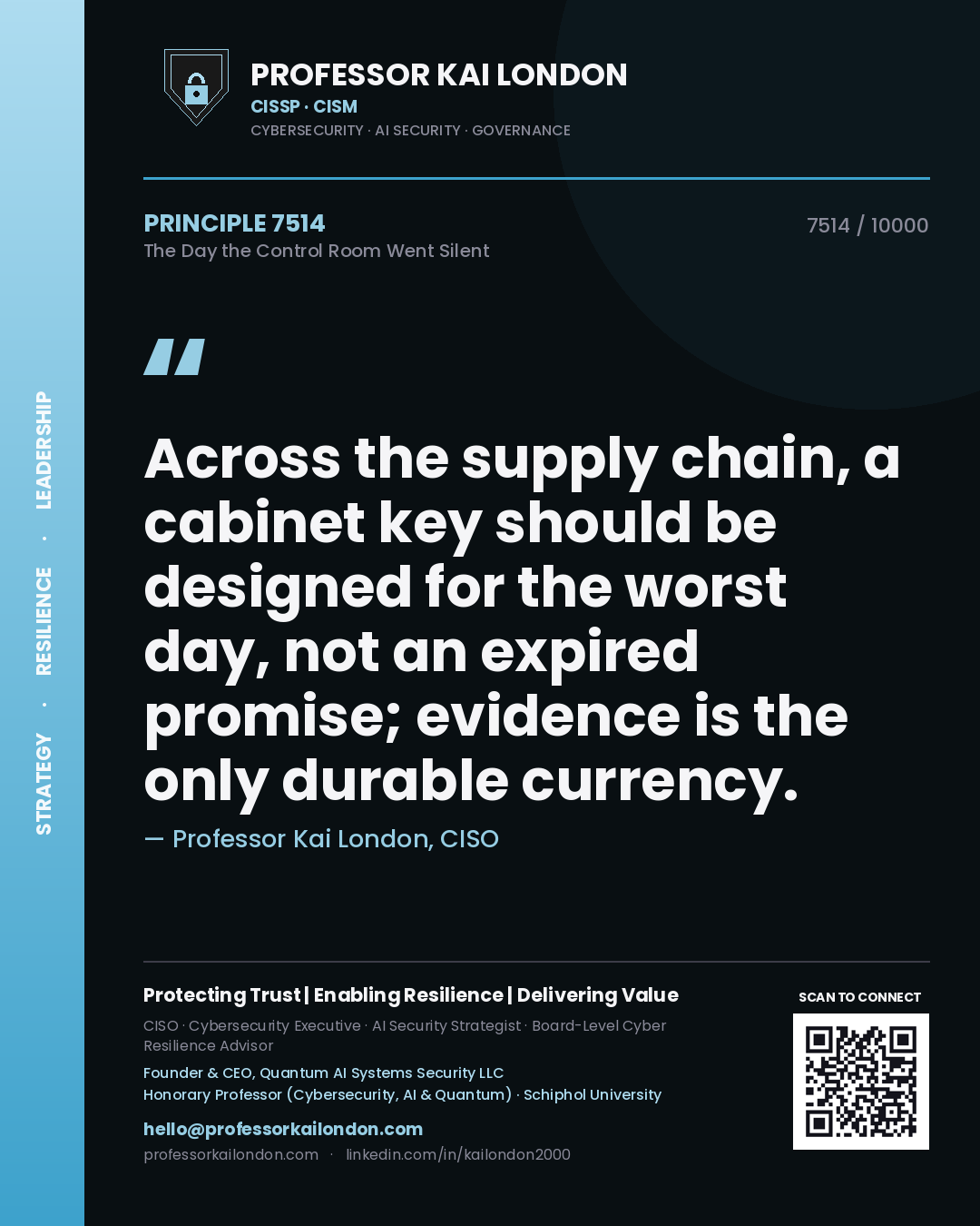 Professor Kai London principle 7514: Across the supply chain, a cabinet key should be designed for the worst day, not an expired promise; evidence is the only durable currency.