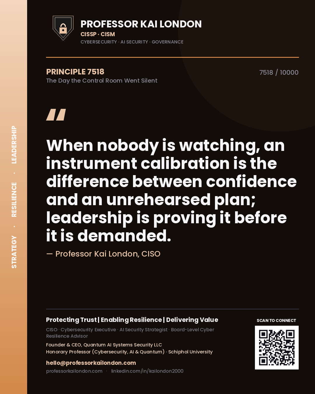 Professor Kai London principle 7518: When nobody is watching, an instrument calibration is the difference between confidence and an unrehearsed plan; leadership is proving it before it is demanded.