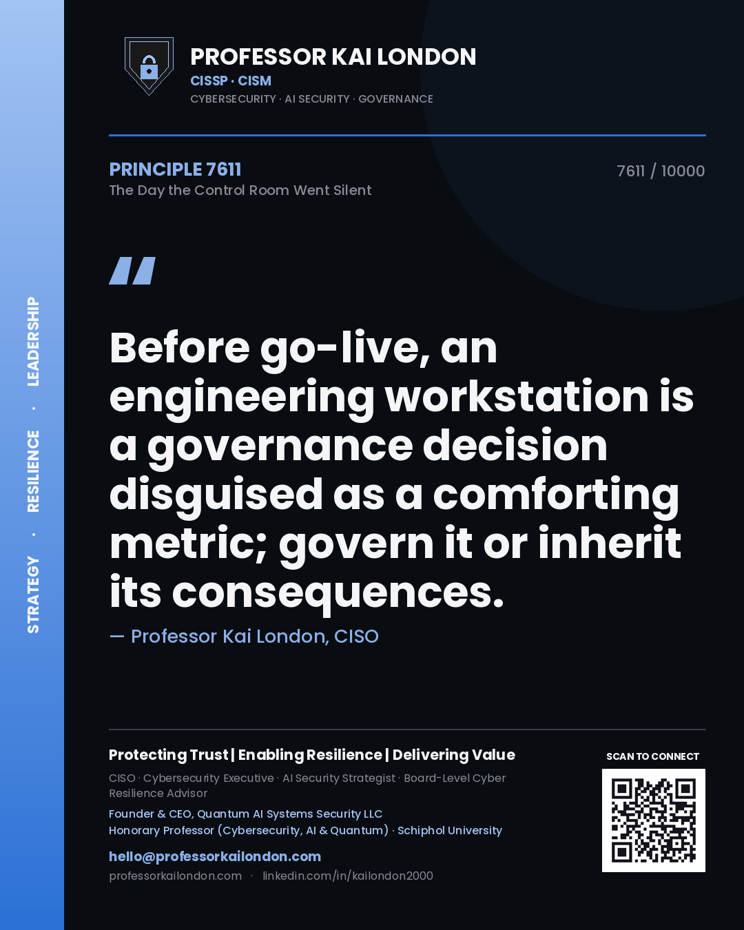 Professor Kai London principle 7611: Before go-live, an engineering workstation is a governance decision disguised as a comforting metric; govern it or inherit its consequences.