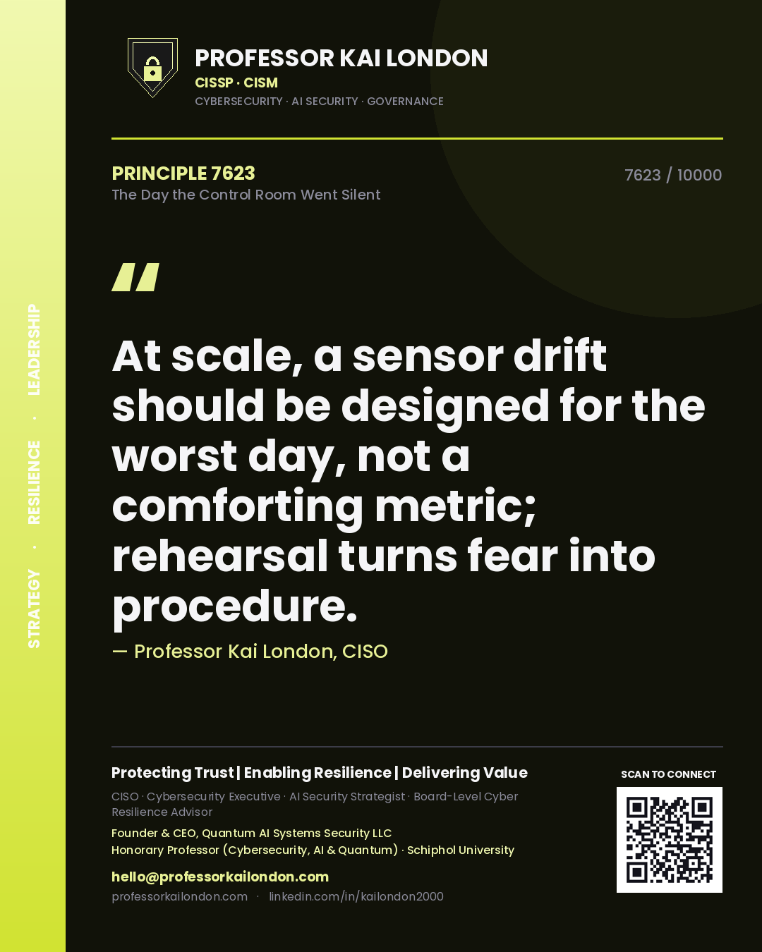 Professor Kai London principle 7623: At scale, a sensor drift should be designed for the worst day, not a comforting metric; rehearsal turns fear into procedure.