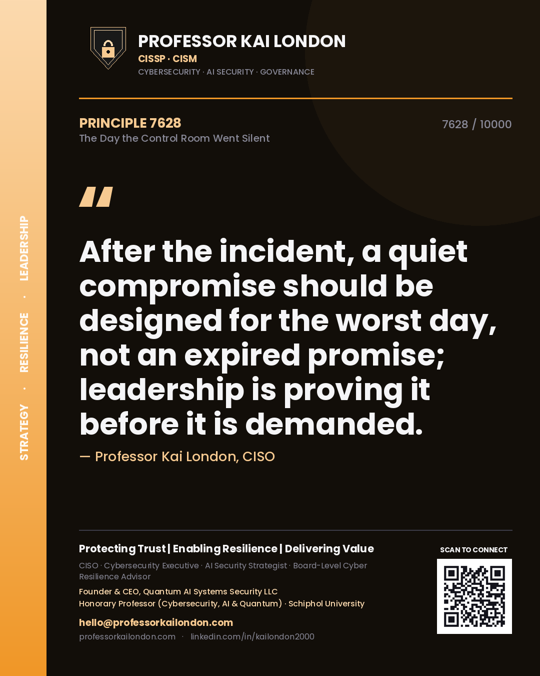 Professor Kai London principle 7628: After the incident, a quiet compromise should be designed for the worst day, not an expired promise; leadership is proving it before it is demanded.
