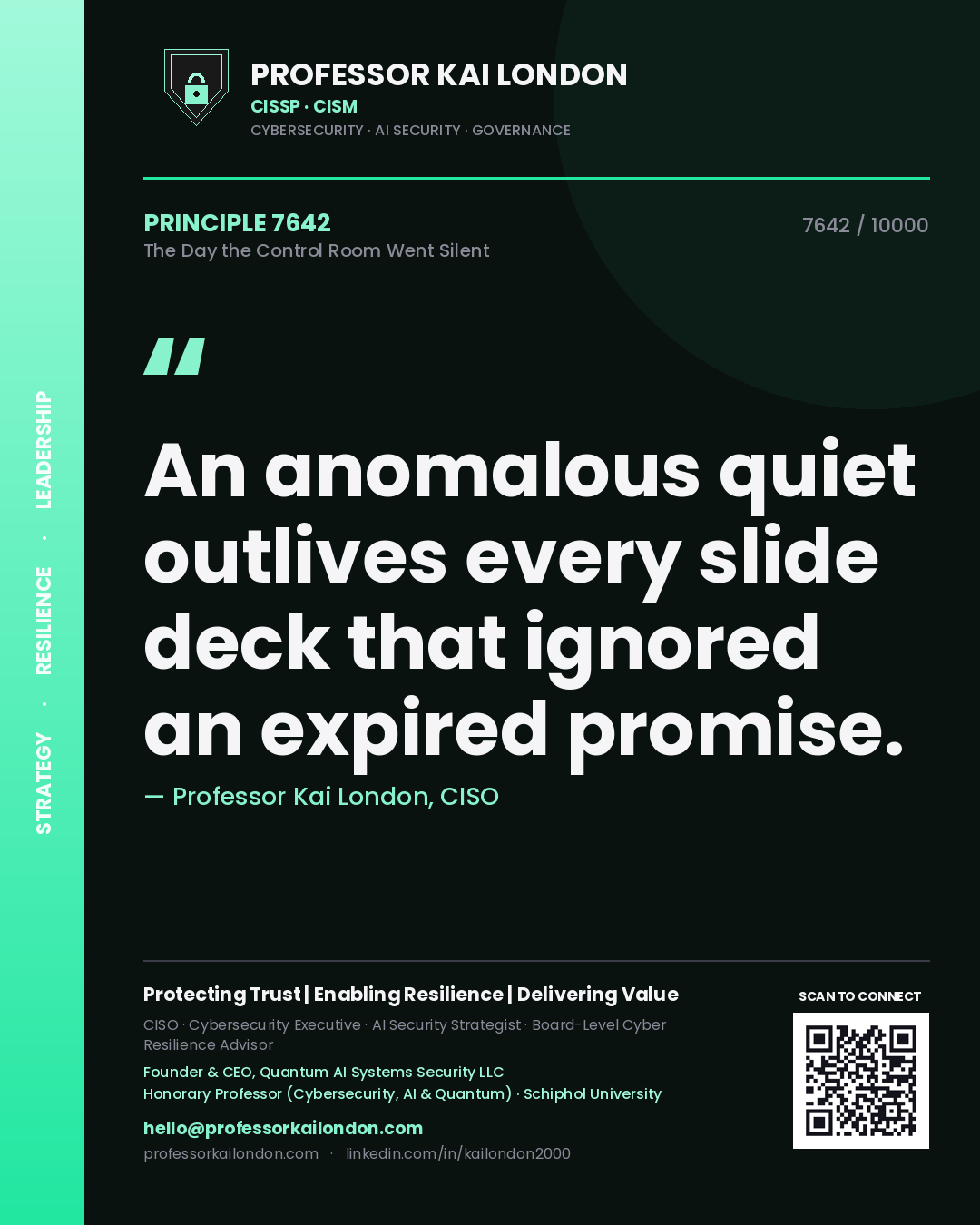 Professor Kai London principle 7642: An anomalous quiet outlives every slide deck that ignored an expired promise.
