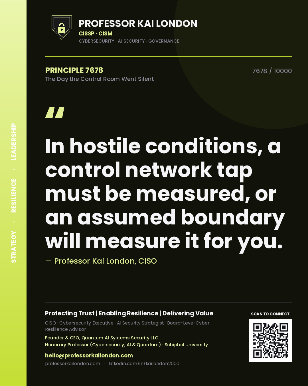 Professor Kai London principle 7678: In hostile conditions, a control network tap must be measured, or an assumed boundary will measure it for you.
