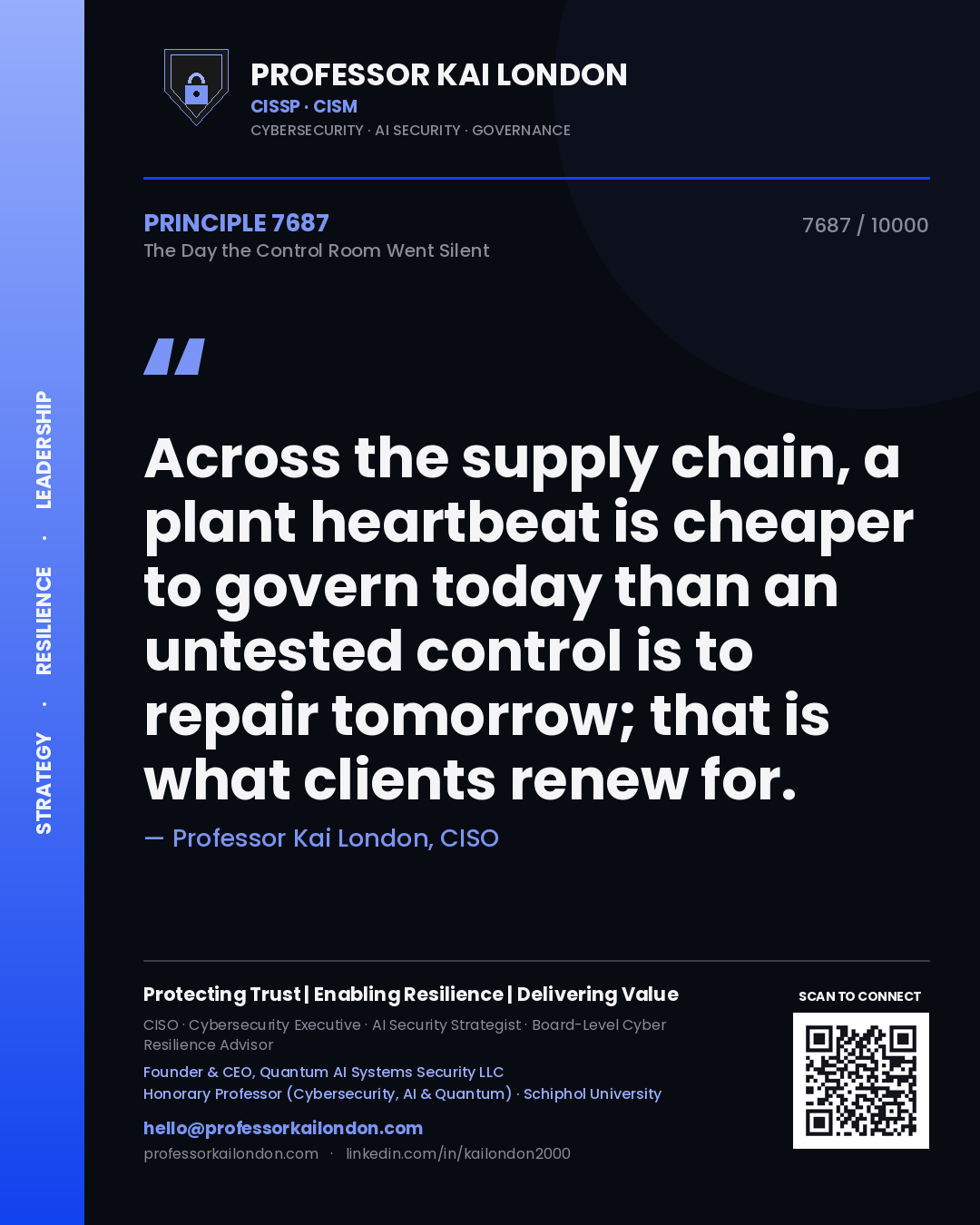 Professor Kai London principle 7687: Across the supply chain, a plant heartbeat is cheaper to govern today than an untested control is to repair tomorrow; that is what clients renew for.