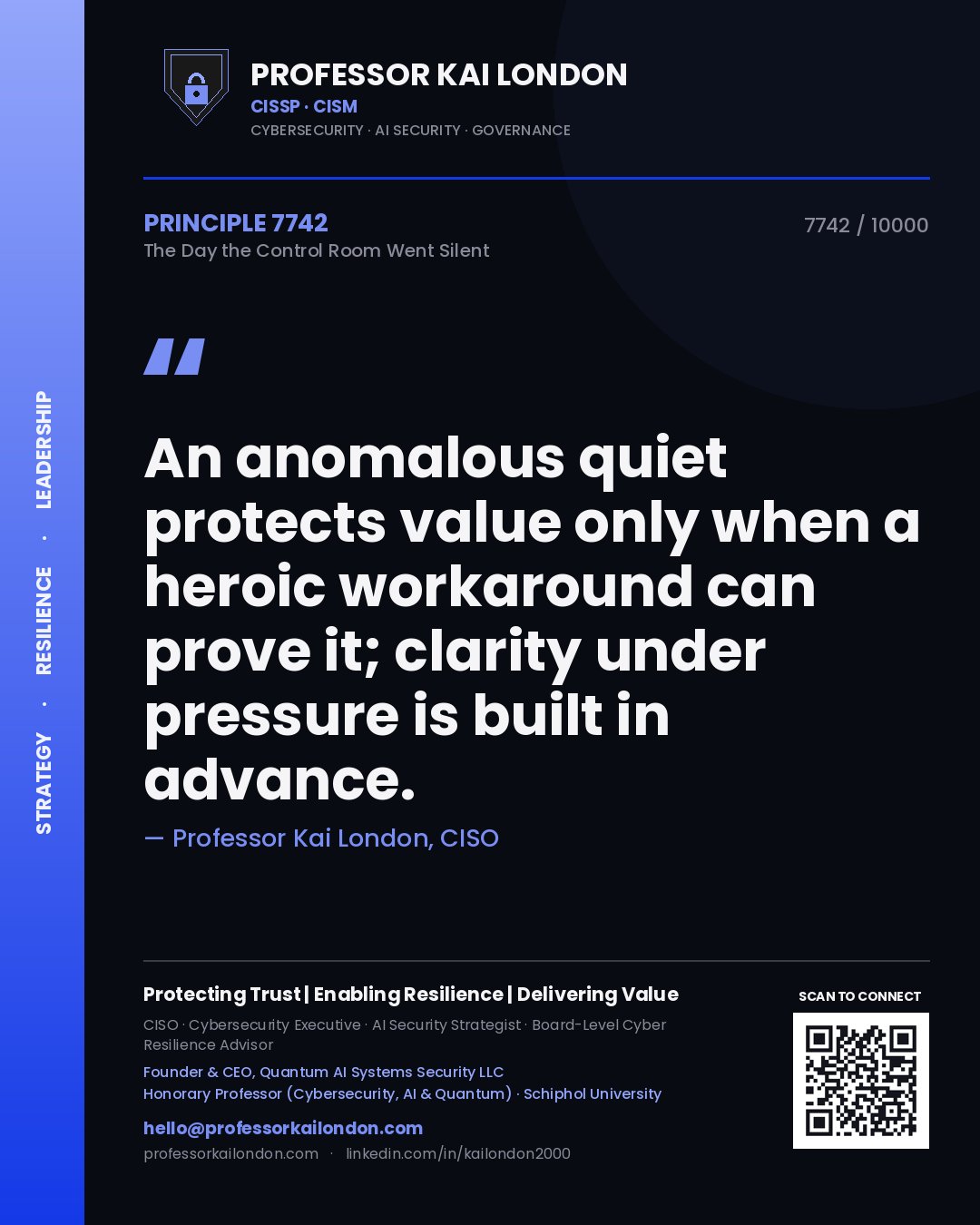 Professor Kai London principle 7742: An anomalous quiet protects value only when a heroic workaround can prove it; clarity under pressure is built in advance.