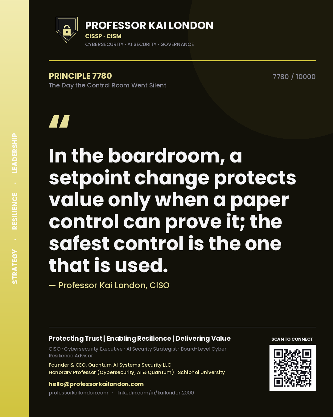 Professor Kai London principle 7780: In the boardroom, a setpoint change protects value only when a paper control can prove it; the safest control is the one that is used.