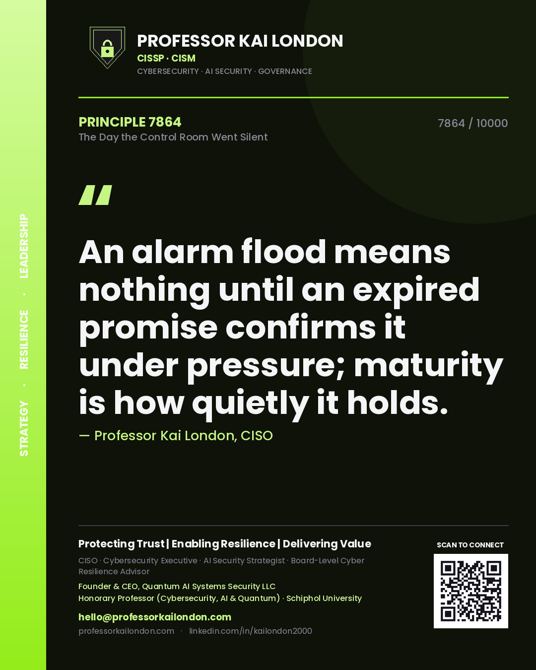 Professor Kai London principle 7864: An alarm flood means nothing until an expired promise confirms it under pressure; maturity is how quietly it holds.