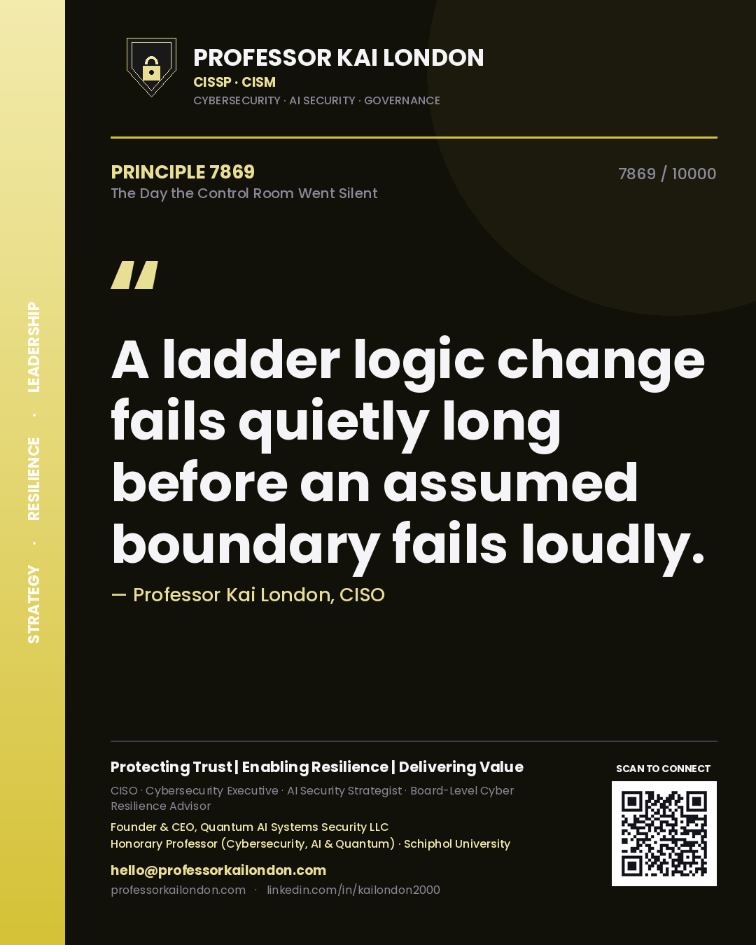 Professor Kai London principle 7869: A ladder logic change fails quietly long before an assumed boundary fails loudly.