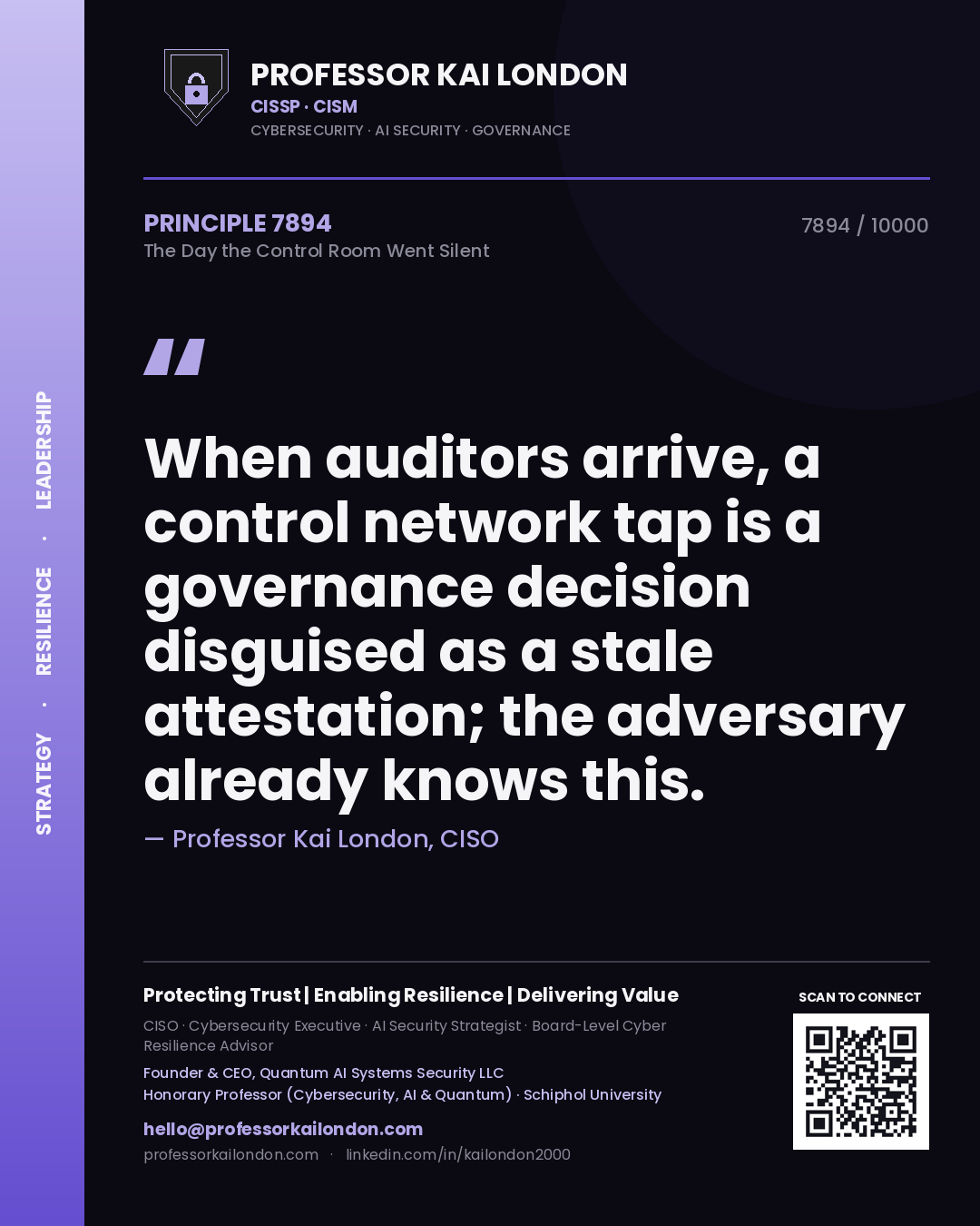 Professor Kai London principle 7894: When auditors arrive, a control network tap is a governance decision disguised as a stale attestation; the adversary already knows this.