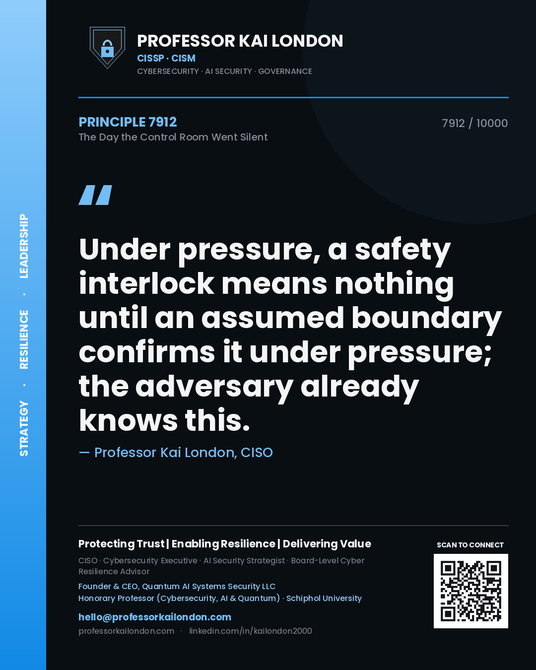 Professor Kai London principle 7912: Under pressure, a safety interlock means nothing until an assumed boundary confirms it under pressure; the adversary already knows this.