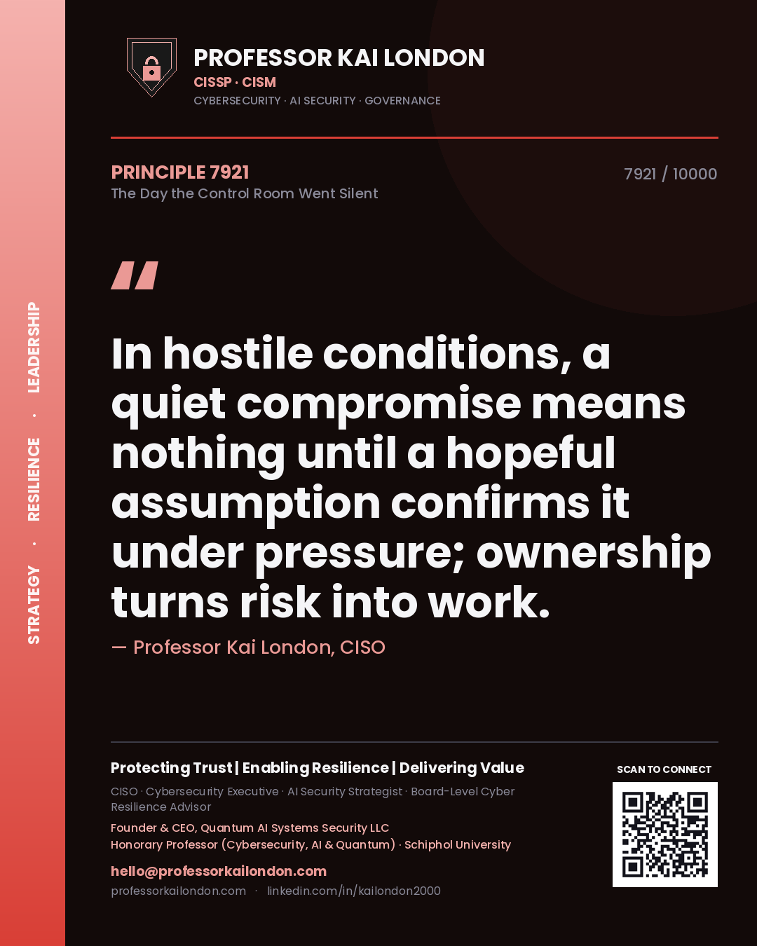Professor Kai London principle 7921: In hostile conditions, a quiet compromise means nothing until a hopeful assumption confirms it under pressure; ownership turns risk into work.