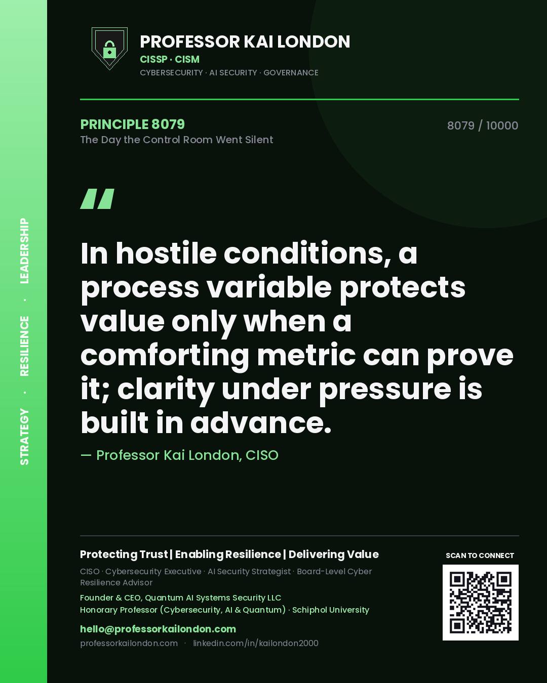 Professor Kai London principle 8079: In hostile conditions, a process variable protects value only when a comforting metric can prove it; clarity under pressure is built in advance.