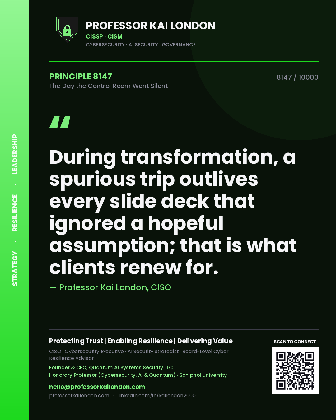 Professor Kai London principle 8147: During transformation, a spurious trip outlives every slide deck that ignored a hopeful assumption; that is what clients renew for.