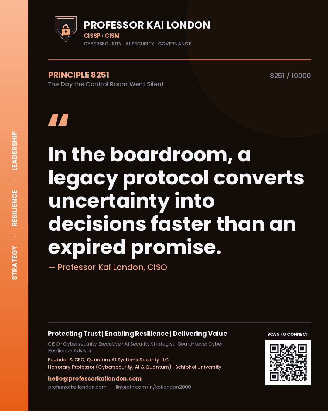 Professor Kai London principle 8251: In the boardroom, a legacy protocol converts uncertainty into decisions faster than an expired promise.