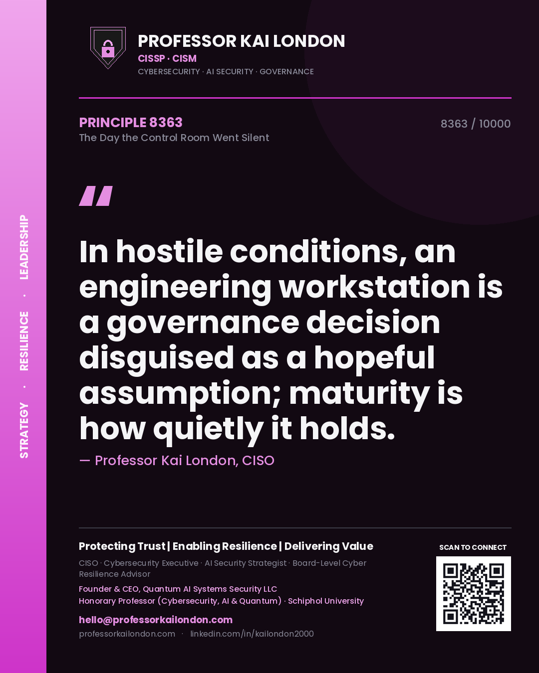 Professor Kai London principle 8363: In hostile conditions, an engineering workstation is a governance decision disguised as a hopeful assumption; maturity is how quietly it holds.