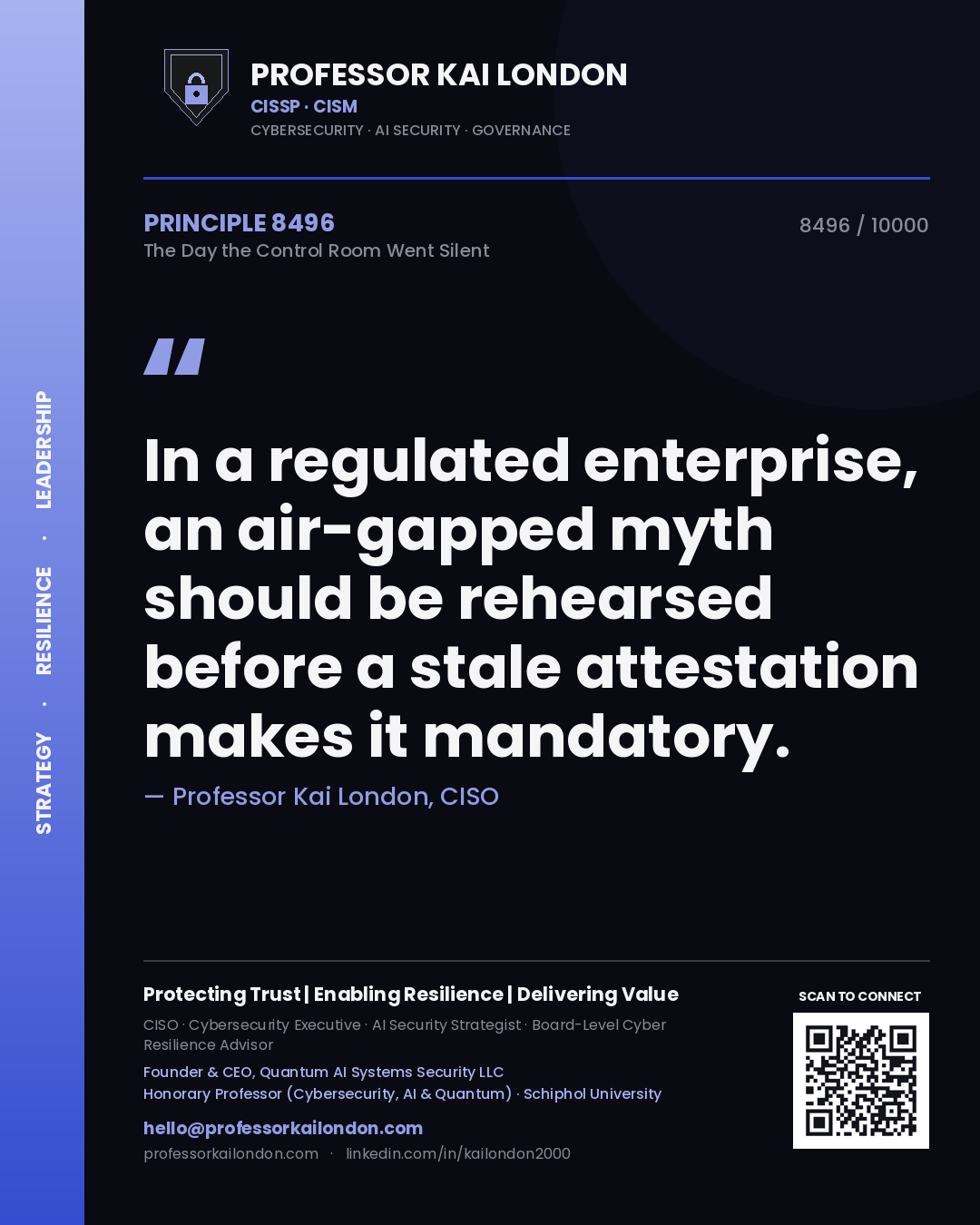 Professor Kai London principle 8496: In a regulated enterprise, an air-gapped myth should be rehearsed before a stale attestation makes it mandatory.