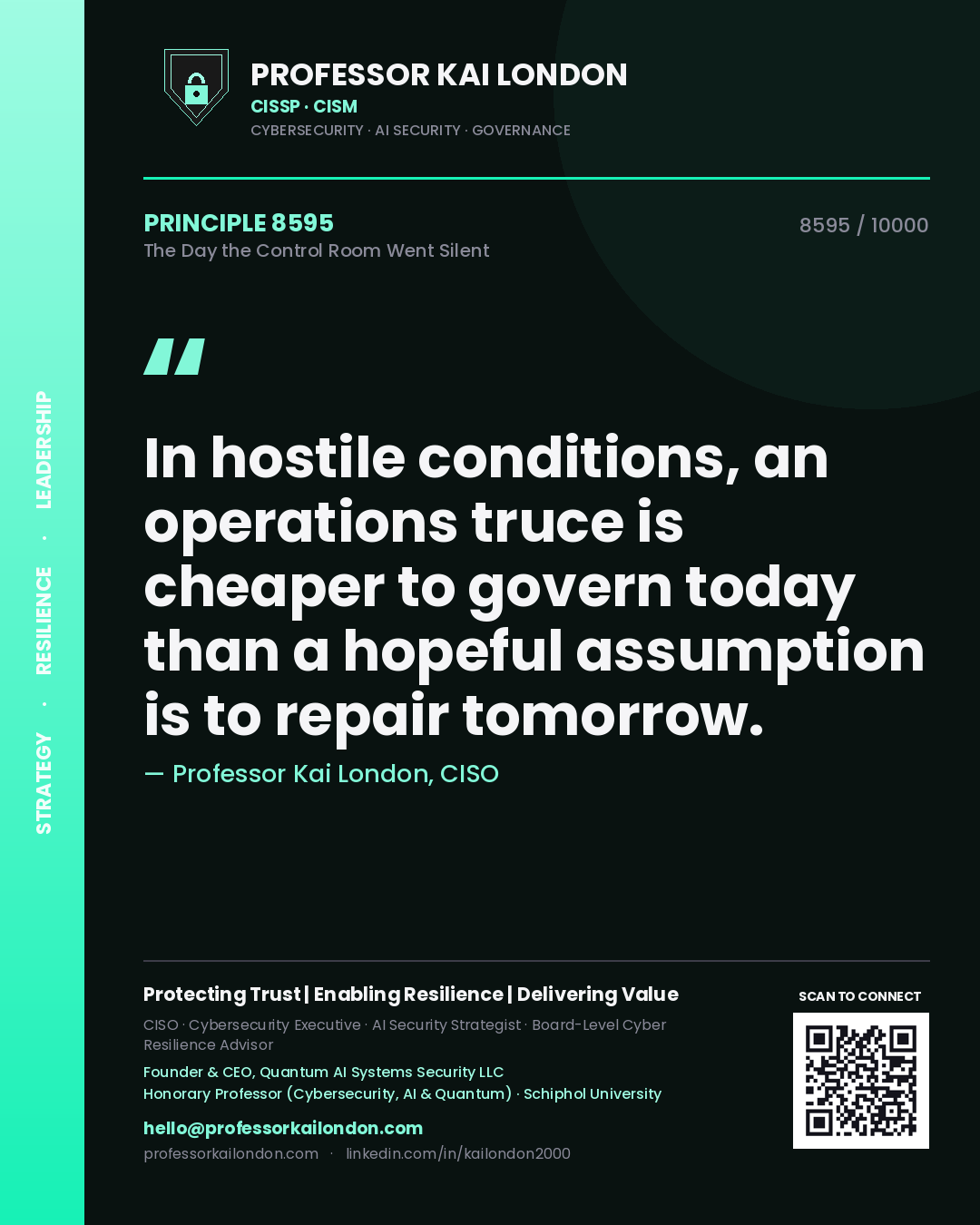 Professor Kai London principle 8595: In hostile conditions, an operations truce is cheaper to govern today than a hopeful assumption is to repair tomorrow.