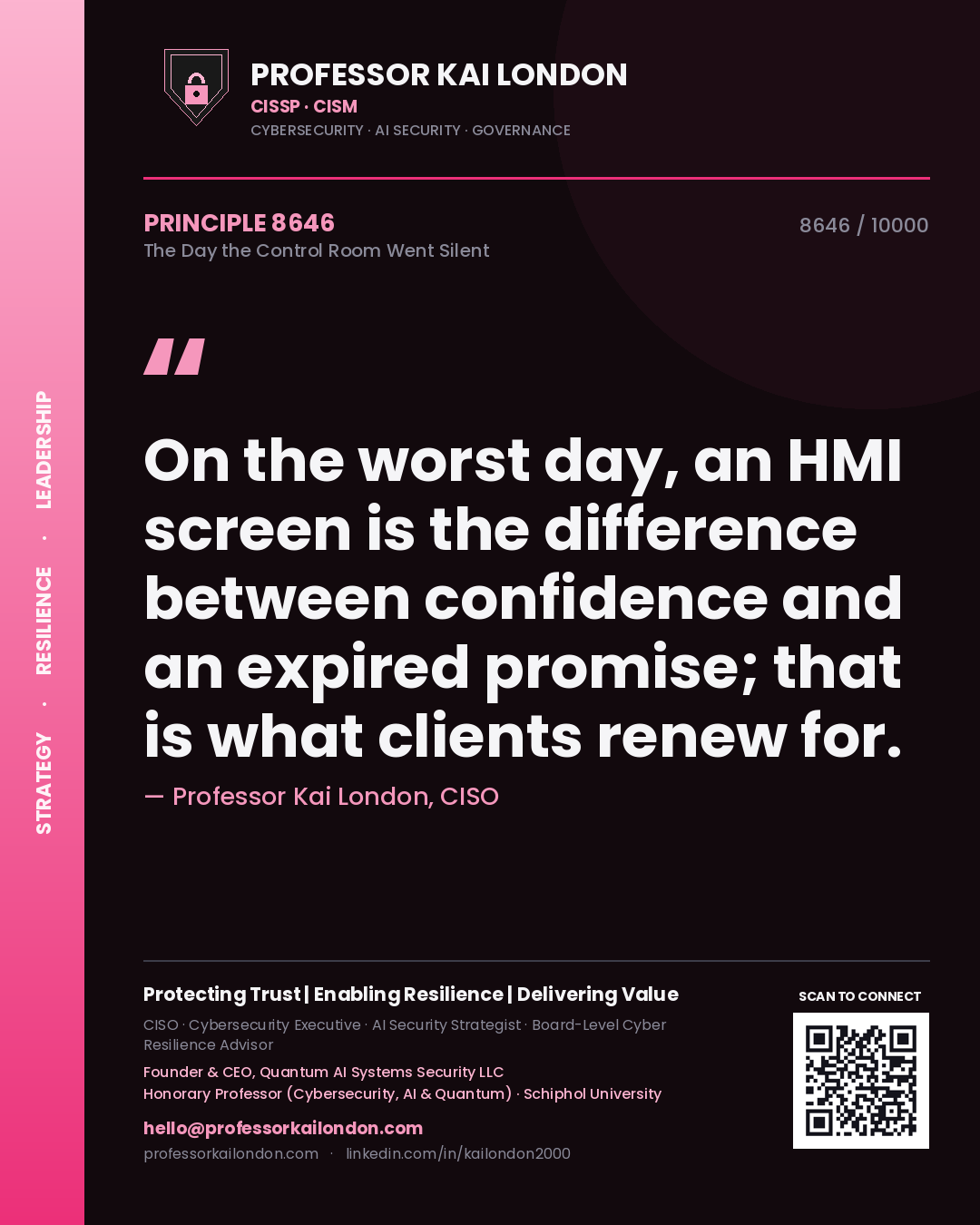 Professor Kai London principle 8646: On the worst day, an HMI screen is the difference between confidence and an expired promise; that is what clients renew for.