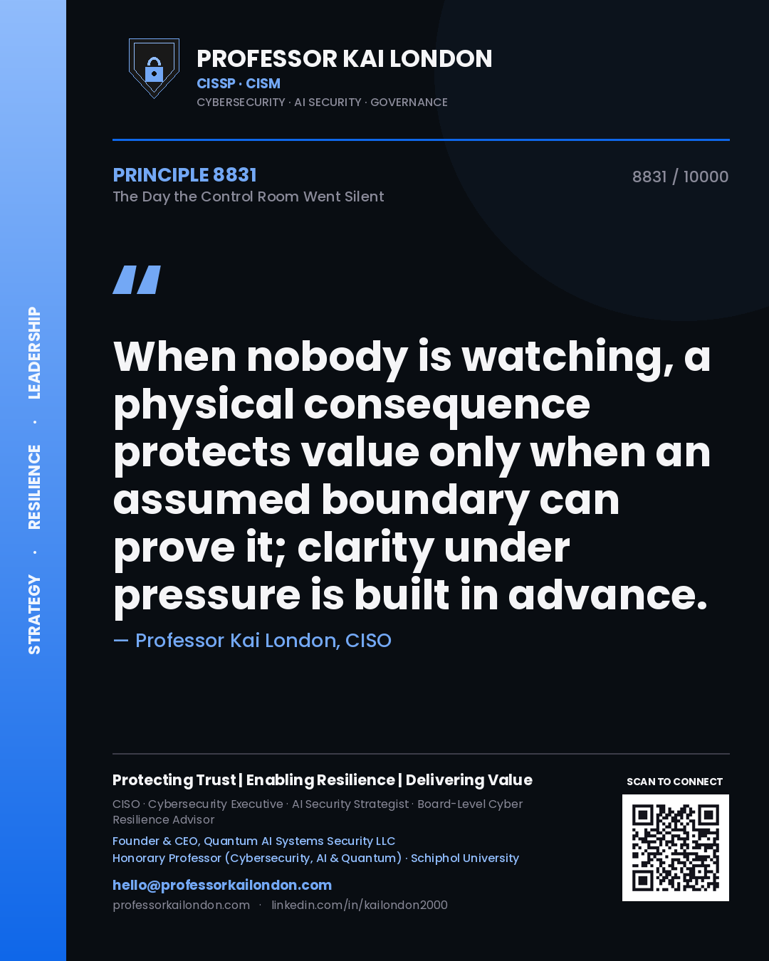 Professor Kai London principle 8831: When nobody is watching, a physical consequence protects value only when an assumed boundary can prove it; clarity under pressure is built in advance.