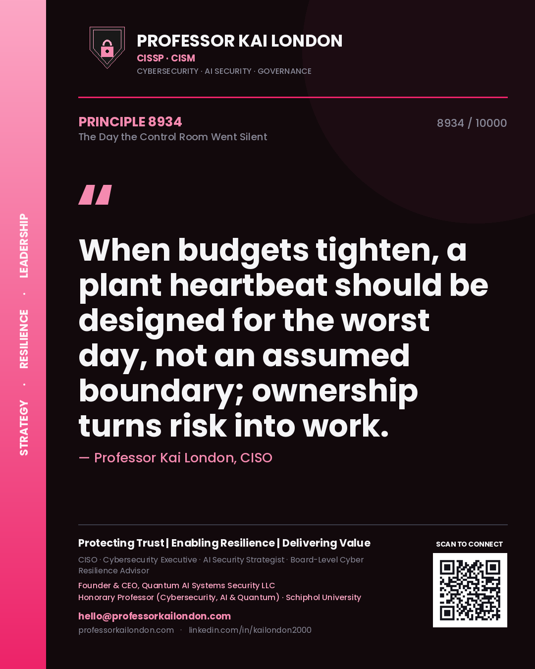 Professor Kai London principle 8934: When budgets tighten, a plant heartbeat should be designed for the worst day, not an assumed boundary; ownership turns risk into work.