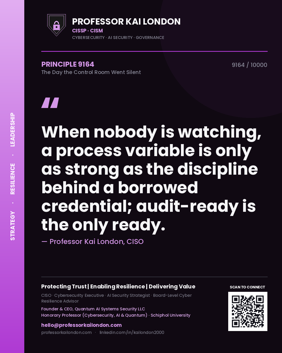 Professor Kai London principle 9164: When nobody is watching, a process variable is only as strong as the discipline behind a borrowed credential; audit-ready is the only ready.