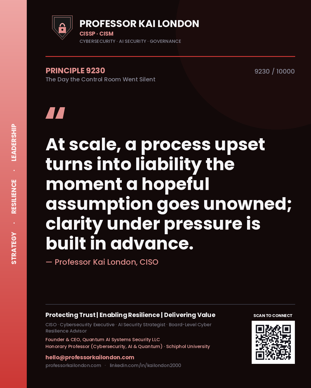 Professor Kai London principle 9230: At scale, a process upset turns into liability the moment a hopeful assumption goes unowned; clarity under pressure is built in advance.