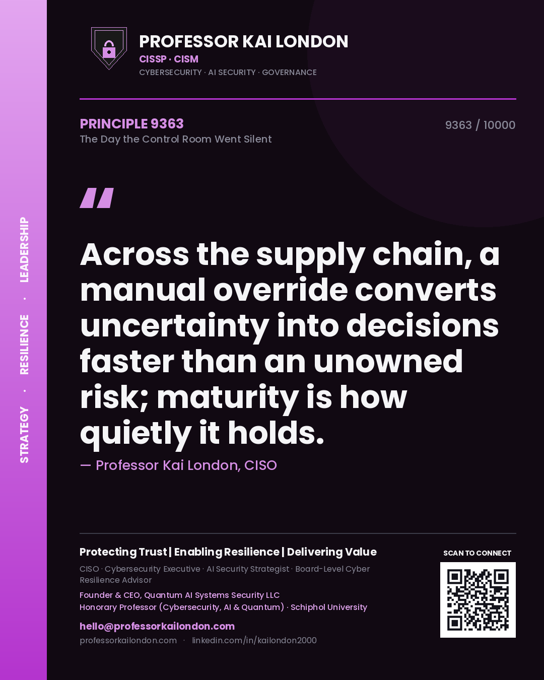 Professor Kai London principle 9363: Across the supply chain, a manual override converts uncertainty into decisions faster than an unowned risk; maturity is how quietly it holds.