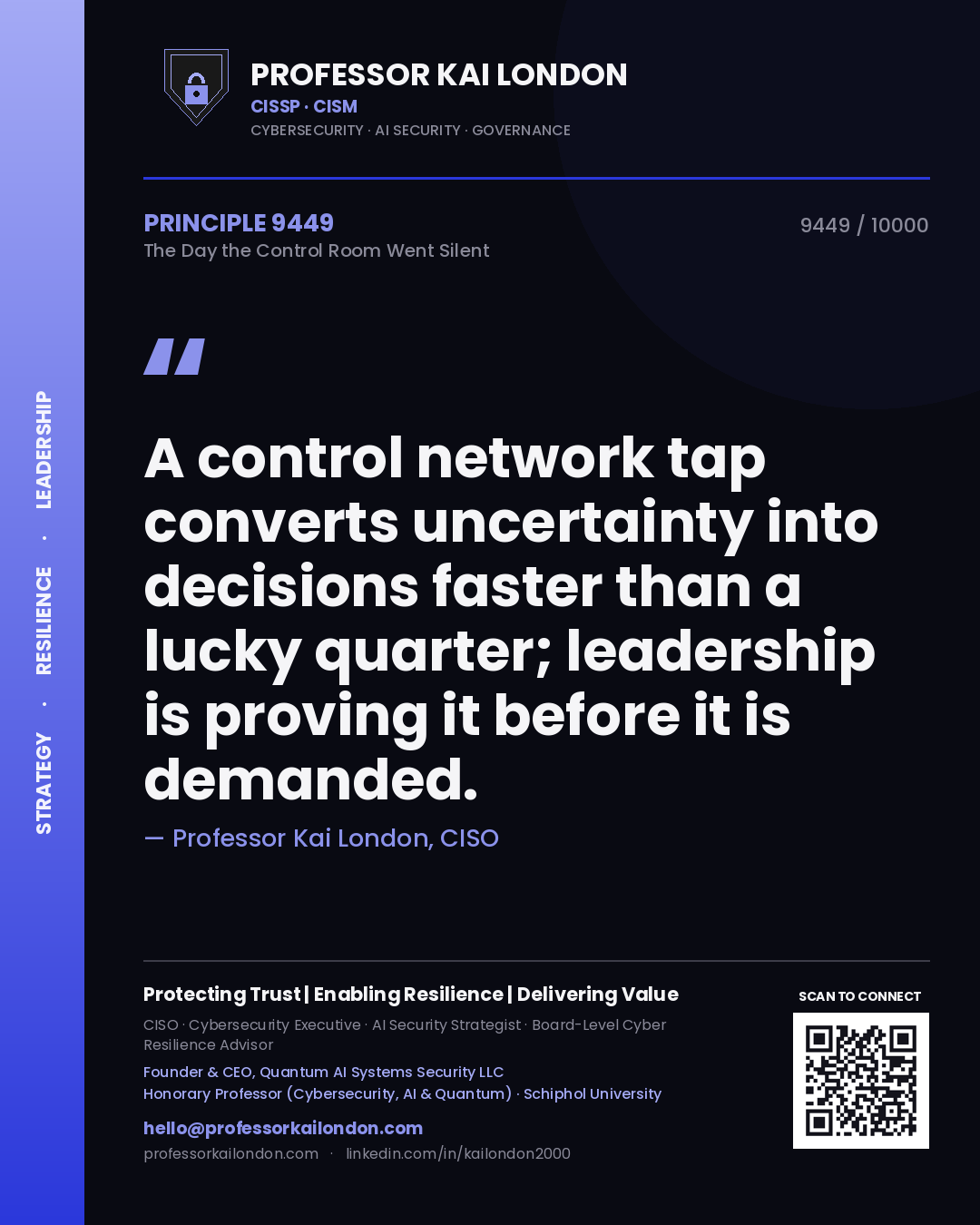 Professor Kai London principle 9449: A control network tap converts uncertainty into decisions faster than a lucky quarter; leadership is proving it before it is demanded.