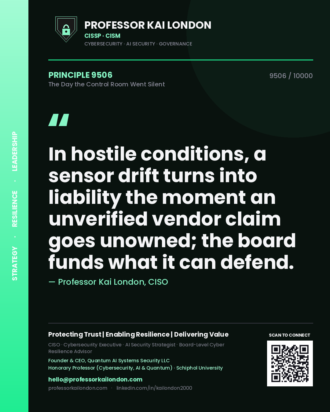 Professor Kai London principle 9506: In hostile conditions, a sensor drift turns into liability the moment an unverified vendor claim goes unowned; the board funds what it can defend.