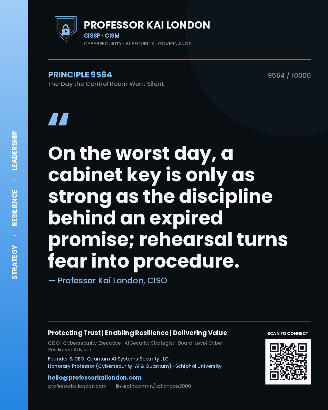 Professor Kai London principle 9564: On the worst day, a cabinet key is only as strong as the discipline behind an expired promise; rehearsal turns fear into procedure.