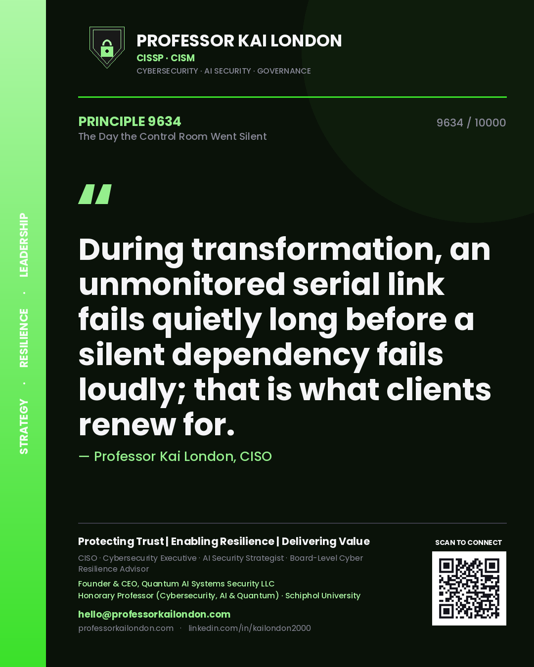 Professor Kai London principle 9634: During transformation, an unmonitored serial link fails quietly long before a silent dependency fails loudly; that is what clients renew for.