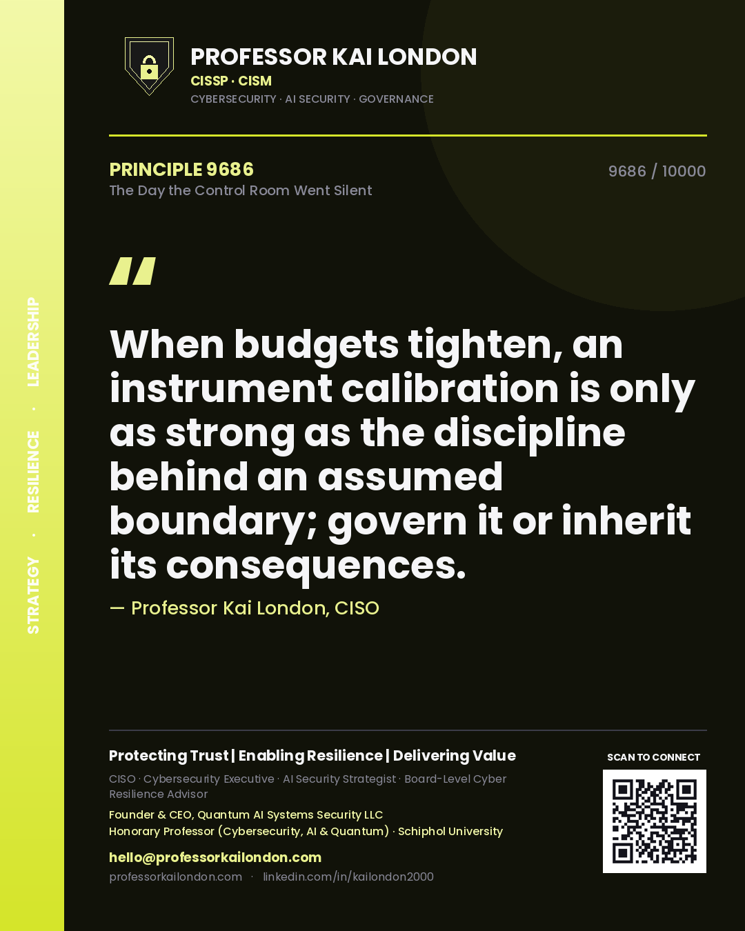 Professor Kai London principle 9686: When budgets tighten, an instrument calibration is only as strong as the discipline behind an assumed boundary; govern it or inherit its consequences.