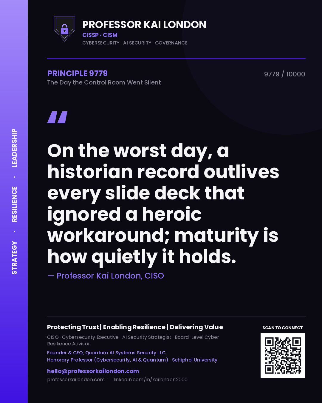 Professor Kai London principle 9779: On the worst day, a historian record outlives every slide deck that ignored a heroic workaround; maturity is how quietly it holds.