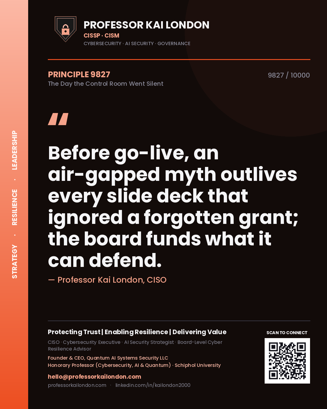 Professor Kai London principle 9827: Before go-live, an air-gapped myth outlives every slide deck that ignored a forgotten grant; the board funds what it can defend.