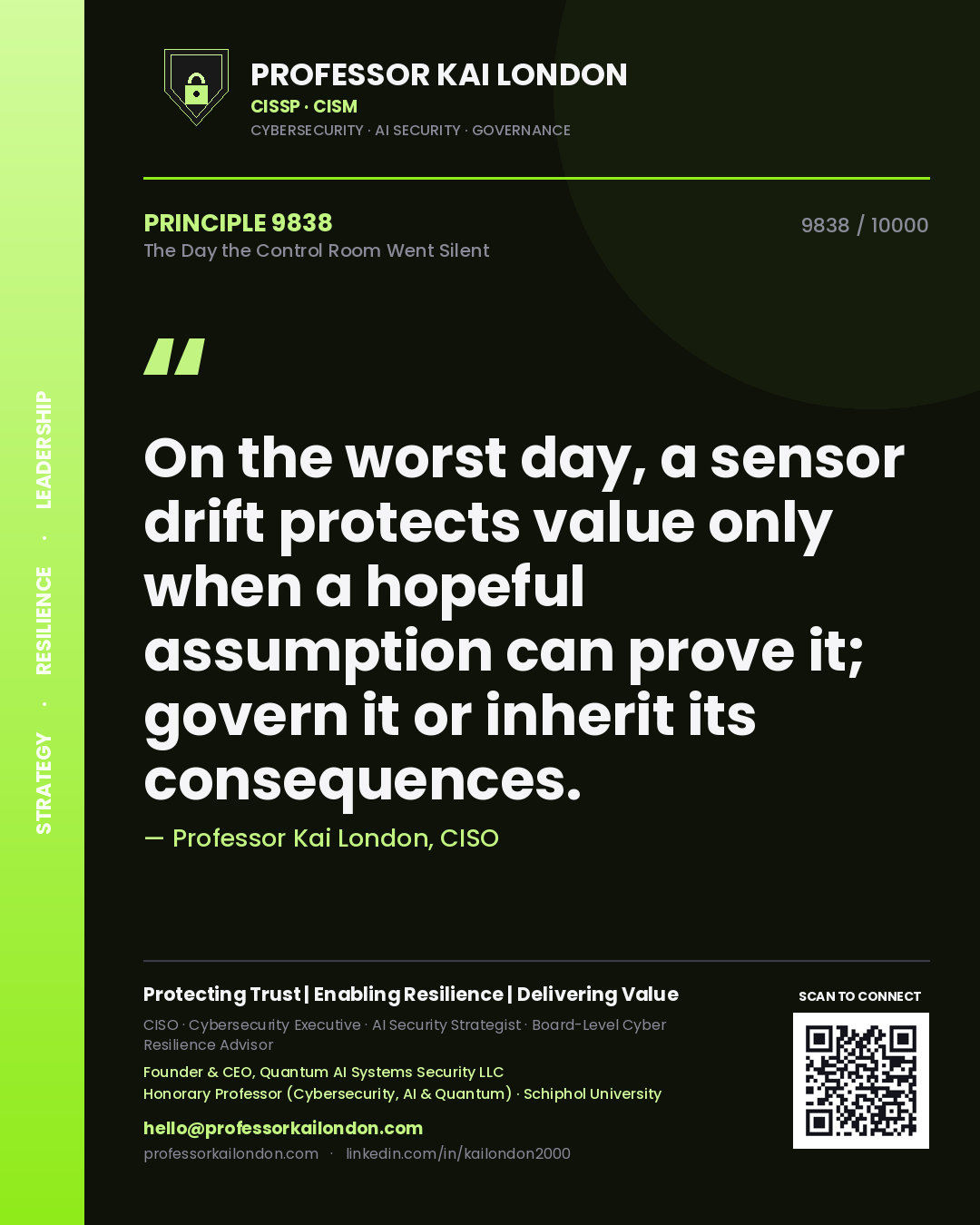 Professor Kai London principle 9838: On the worst day, a sensor drift protects value only when a hopeful assumption can prove it; govern it or inherit its consequences.