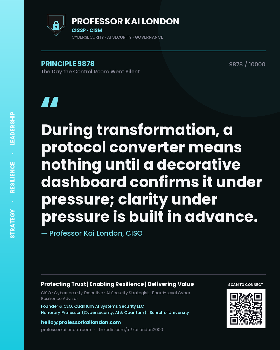 Professor Kai London principle 9878: During transformation, a protocol converter means nothing until a decorative dashboard confirms it under pressure; clarity under pressure is built in advance.
