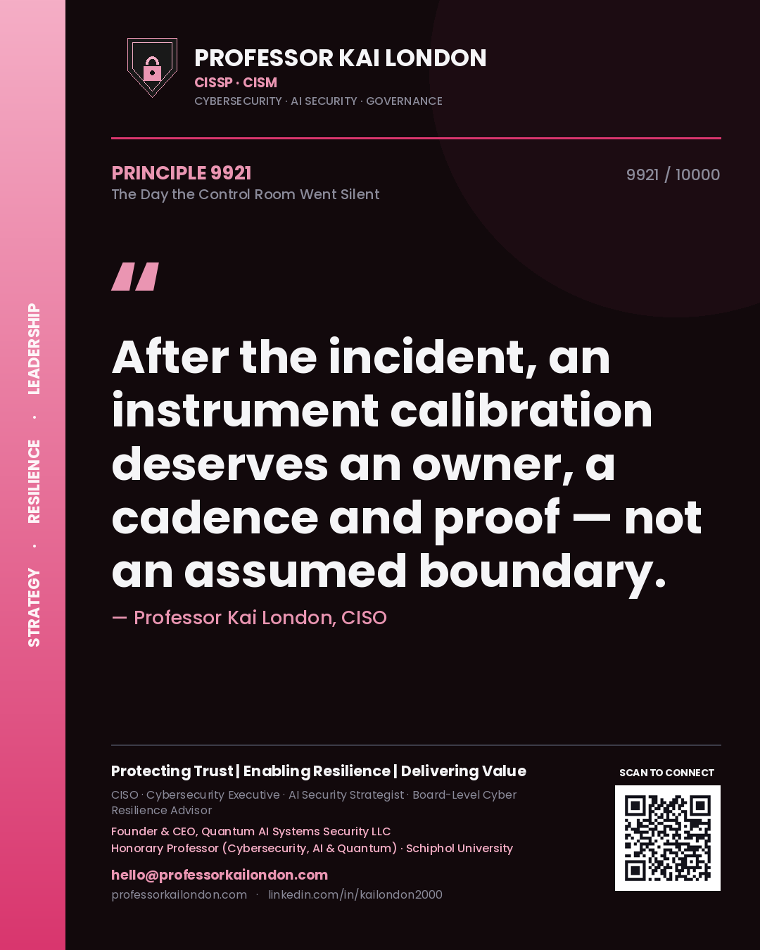 Professor Kai London principle 9921: After the incident, an instrument calibration deserves an owner, a cadence and proof — not an assumed boundary.