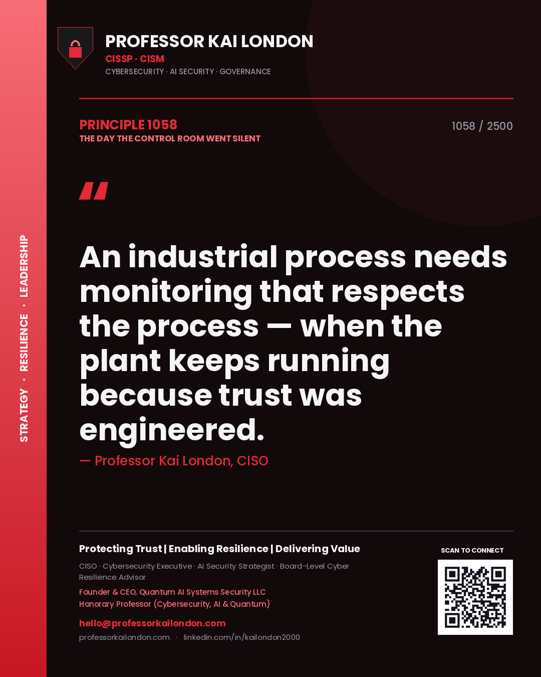 Professor Kai London principle 1058: An industrial process needs monitoring that respects the process — when the plant keeps running because trust was engineered.