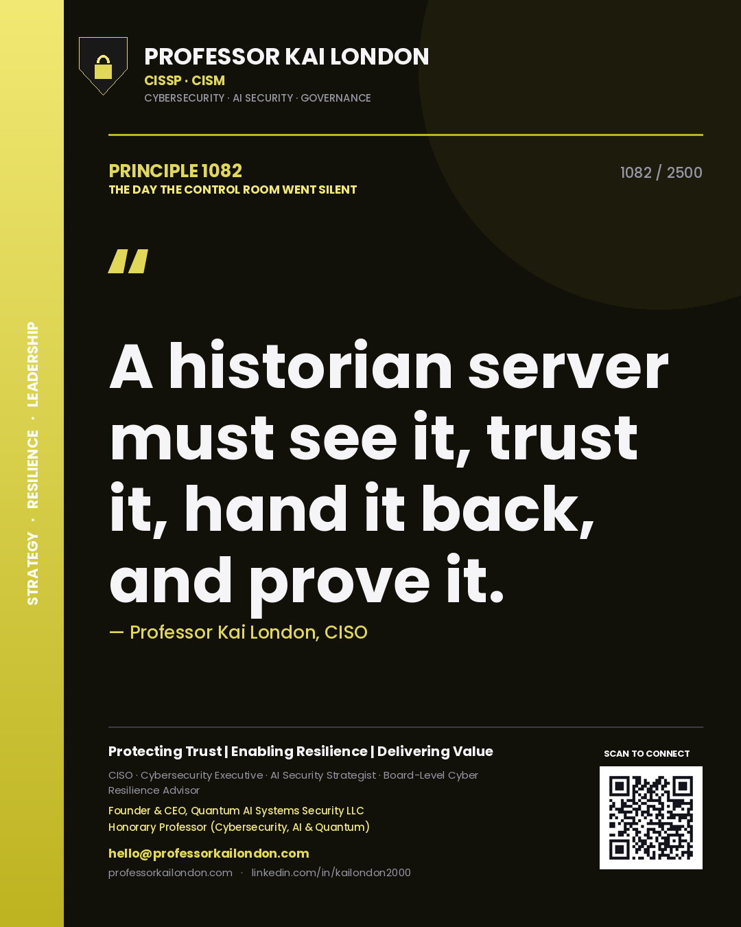 Professor Kai London principle 1082: A historian server must see it, trust it, hand it back, and prove it.