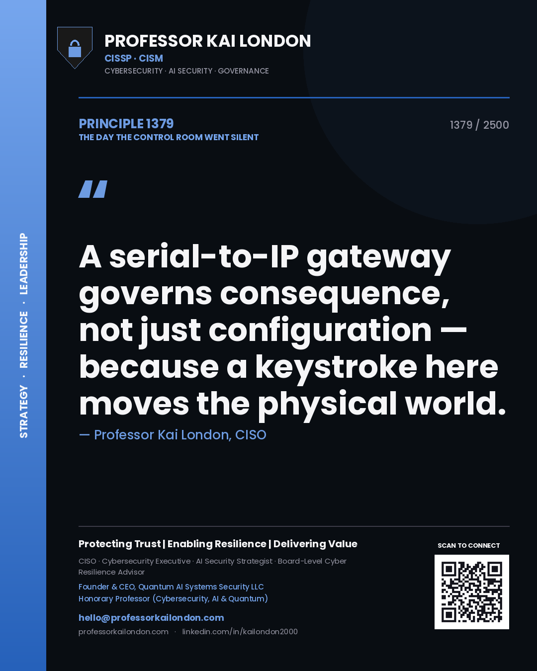 Professor Kai London principle 1379: A serial-to-IP gateway governs consequence, not just configuration — because a keystroke here moves the physical world.