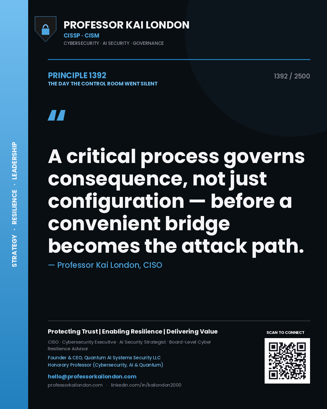 Professor Kai London principle 1392: A critical process governs consequence, not just configuration — before a convenient bridge becomes the attack path.