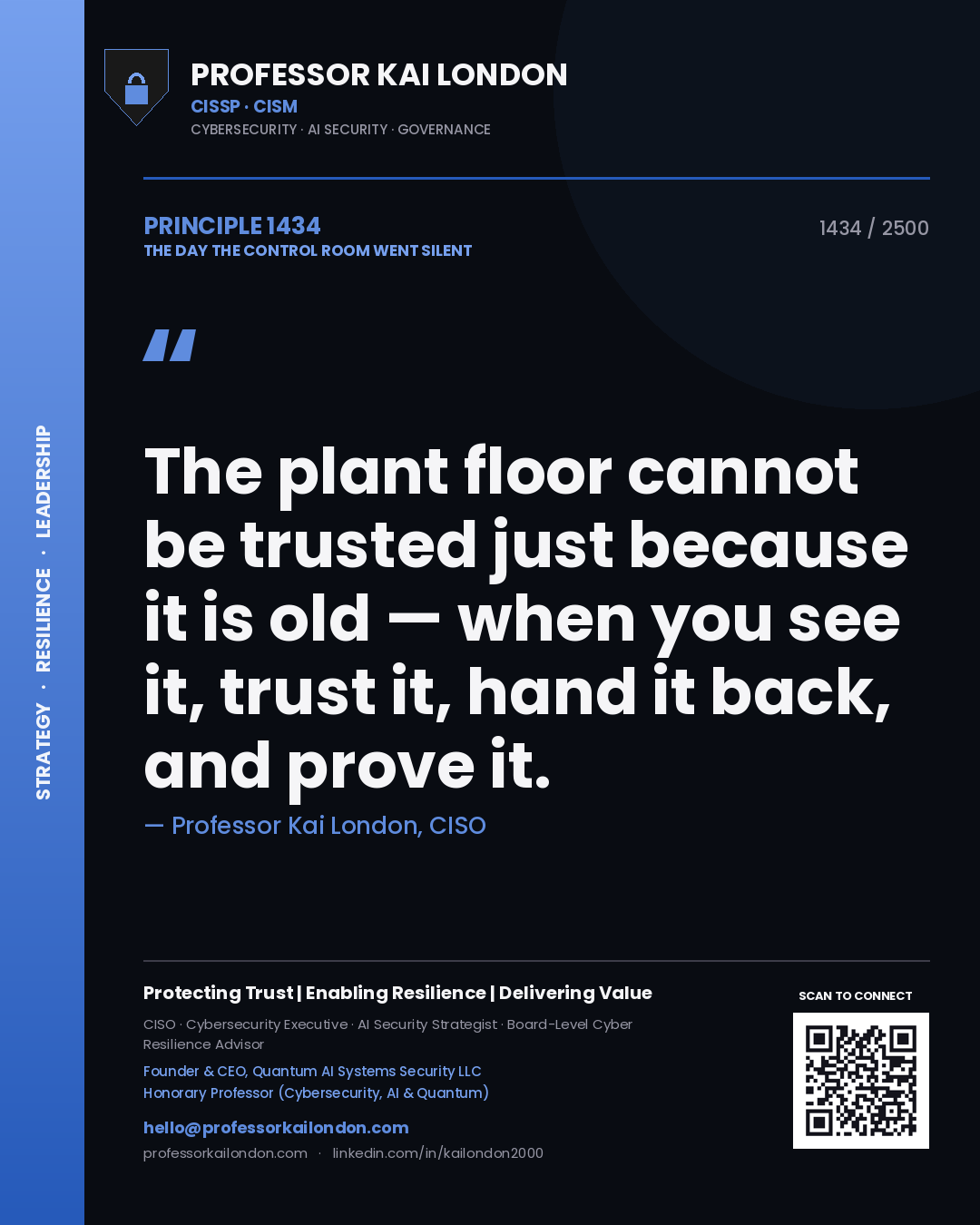 Professor Kai London principle 1434: The plant floor cannot be trusted just because it is old — when you see it, trust it, hand it back, and prove it.