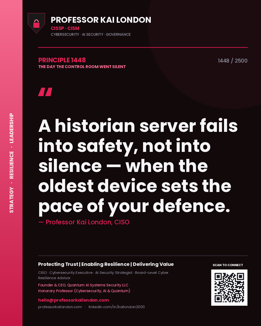 Professor Kai London principle 1448: A historian server fails into safety, not into silence — when the oldest device sets the pace of your defence.