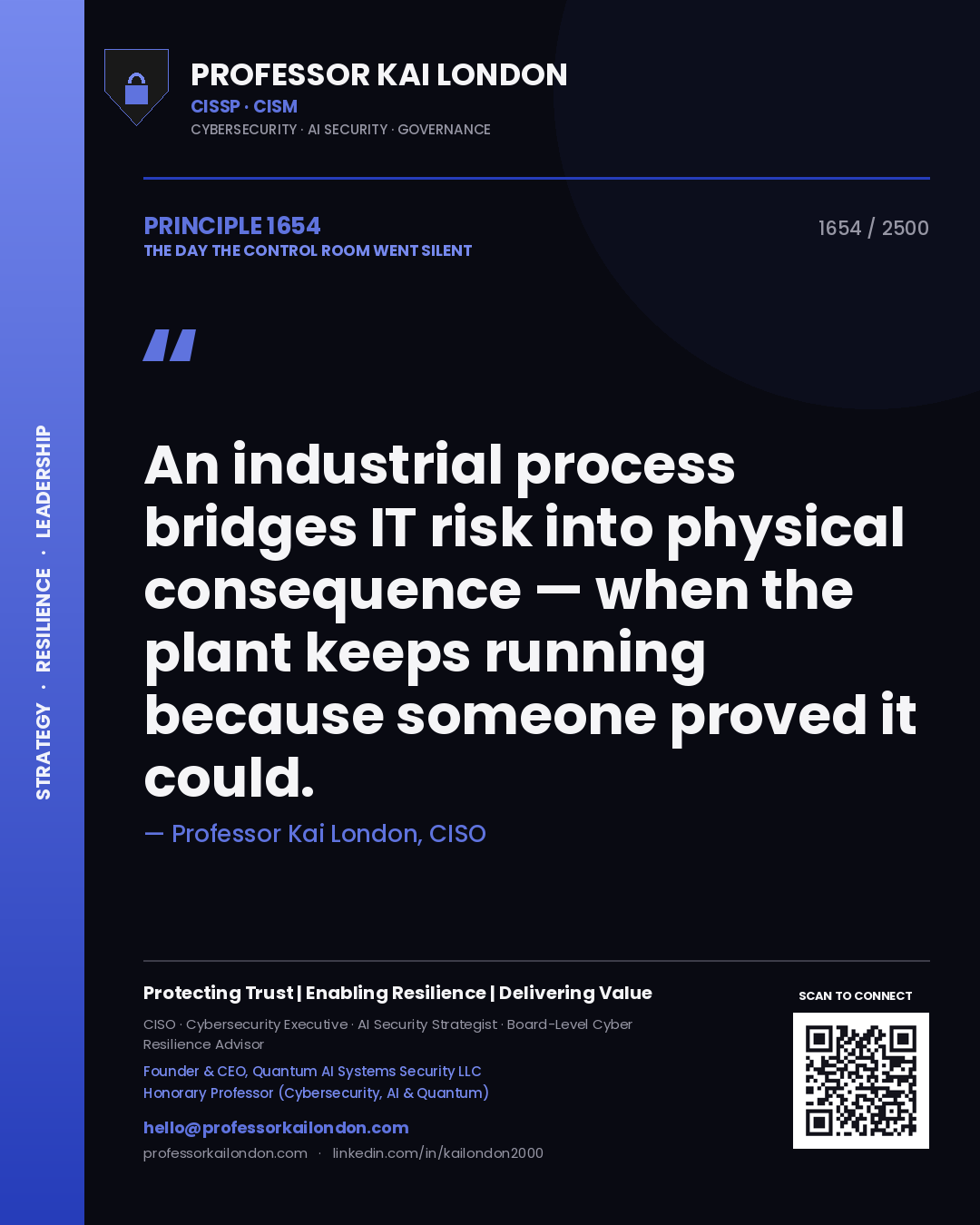 Professor Kai London principle 1654: An industrial process bridges IT risk into physical consequence — when the plant keeps running because someone proved it could.