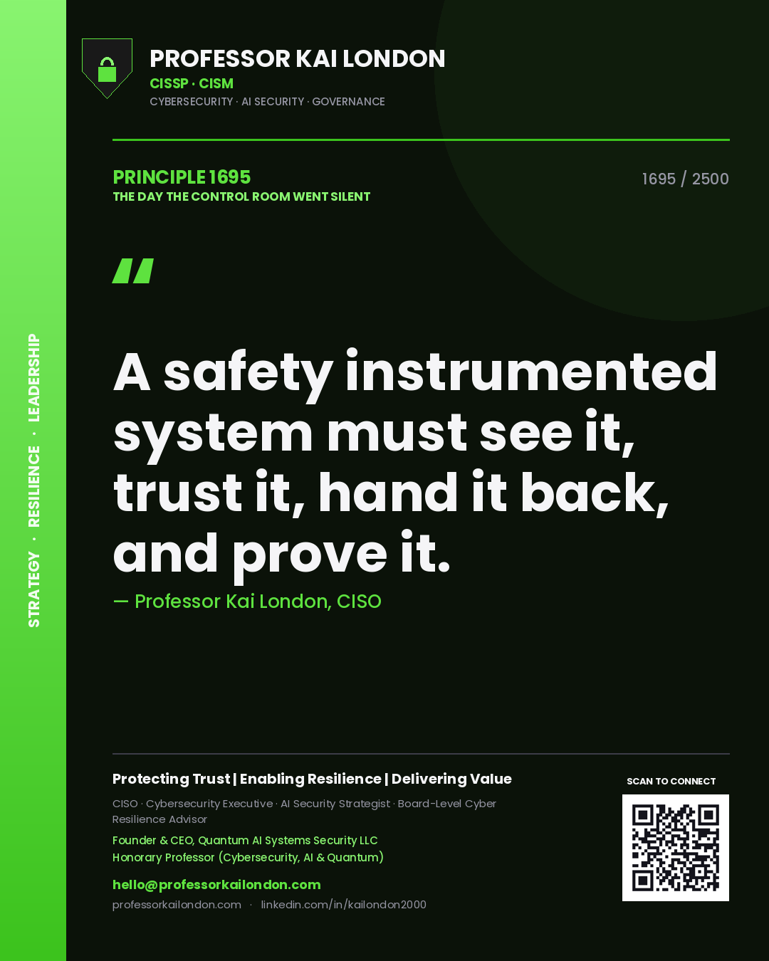 Professor Kai London principle 1695: A safety instrumented system must see it, trust it, hand it back, and prove it.