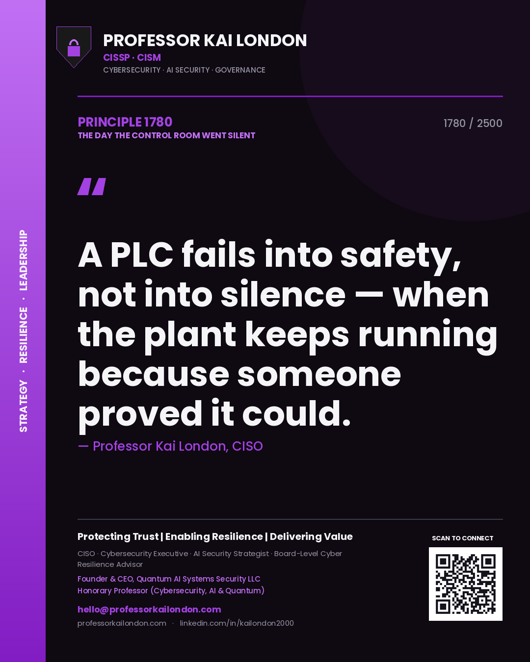 Professor Kai London principle 1780: A PLC fails into safety, not into silence — when the plant keeps running because someone proved it could.