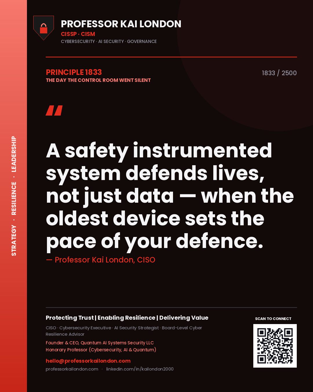 Professor Kai London principle 1833: A safety instrumented system defends lives, not just data — when the oldest device sets the pace of your defence.