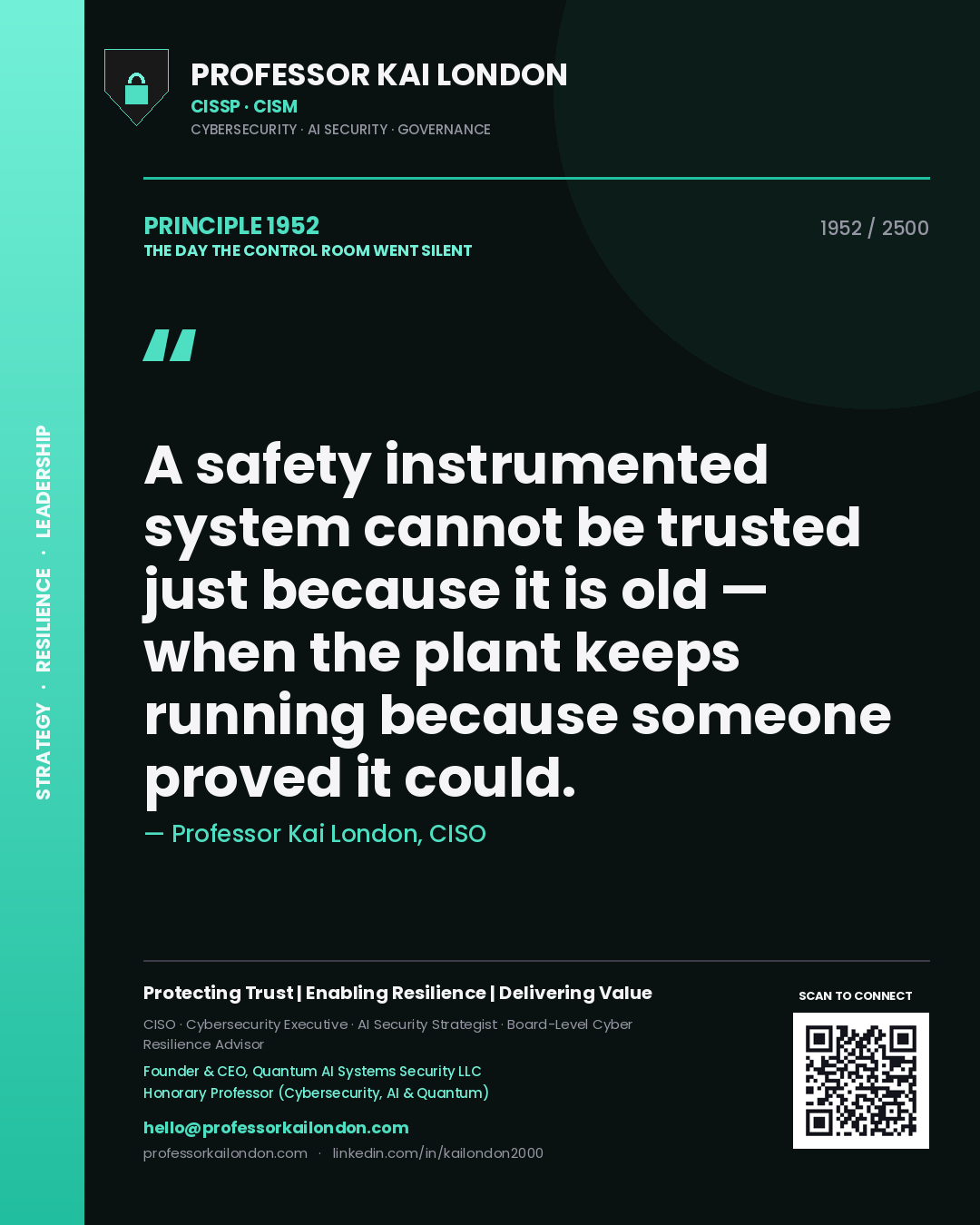 Professor Kai London principle 1952: A safety instrumented system cannot be trusted just because it is old — when the plant keeps running because someone proved it could.